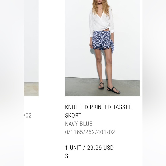 ZARA Knotted Printed Tassle Skort - Picture 2 of 4